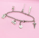 Dentist Charm Bracelet, Initial, Tooth, Floss, Caduceus, N3387