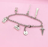 Dentist Charm Bracelet, Initial, Tooth, Floss, Caduceus, N3387