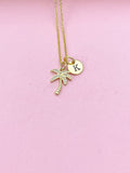 Gold Palm Tree Initial Necklace, Tropical Charm Necklace