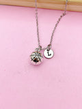 Basketball Initial Necklace, Stainless Steel Cable Chain