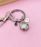 Silver Hamburger Keychain, Initial Birthstone Charm, Foodie Gift