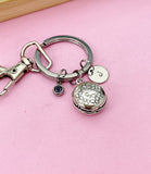 Silver Hamburger Keychain, Initial Birthstone Charm, Foodie Gift