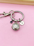Silver Hamburger Keychain, Initial Birthstone Charm, Foodie Gift