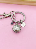 Silver Hamburger Keychain, Initial Birthstone Charm, Foodie Gift