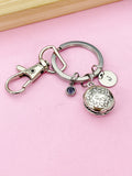 Silver Hamburger Keychain, Initial Birthstone Charm, Foodie Gift