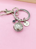 Silver Hamburger Keychain, Initial Birthstone Charm, Foodie Gift