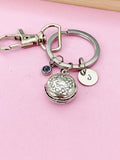 Silver Hamburger Keychain, Initial Birthstone Charm, Foodie Gift