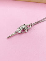 Halloween Raven Bird Skull Necklace, Gothic Jewelry, N975D
