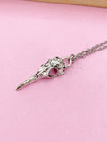 Halloween Raven Bird Skull Necklace, Gothic Jewelry, N975D