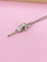 Halloween Raven Bird Skull Necklace, Gothic Jewelry, N975D