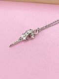 Halloween Raven Bird Skull Necklace, Gothic Jewelry, N975D