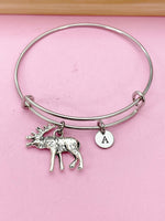 Silver Moose Charm Bracelet, Stainless Steel Bracelet, Personalized Jewelry, N2126