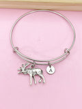 Silver Moose Charm Bracelet, Stainless Steel Bracelet, Personalized Jewelry, N2126