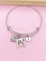 Silver Moose Charm Bracelet, Stainless Steel Bracelet, Personalized Jewelry, N2126