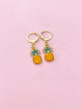 Gold Pineapple Charm Earrings, Green Orange Ananas Earrings, Pineapple Charm, Ananas Charm, Tropical Fruit Food Jewelry, N2685