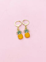 Gold Pineapple Charm Earrings, Green Orange Ananas Earrings, Pineapple Charm, Ananas Charm, Tropical Fruit Food Jewelry, N2685