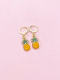 Gold Pineapple Charm Earrings, Green Orange Ananas Earrings, Pineapple Charm, Ananas Charm, Tropical Fruit Food Jewelry, N2685
