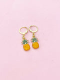 Gold Pineapple Charm Earrings, Green Orange Ananas Earrings, Pineapple Charm, Ananas Charm, Tropical Fruit Food Jewelry, N2685