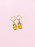 Gold Pineapple Charm Earrings, Green Orange Ananas Earrings, Pineapple Charm, Ananas Charm, Tropical Fruit Food Jewelry, N2685