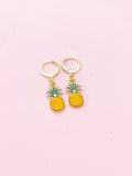 Gold Pineapple Charm Earrings, Green Orange Ananas Earrings, Pineapple Charm, Ananas Charm, Tropical Fruit Food Jewelry, N2685