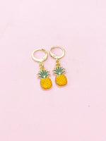 Gold Pineapple Charm Earrings, Green Orange Ananas Earrings, Pineapple Charm, Ananas Charm, Tropical Fruit Food Jewelry, N2685