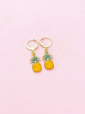 Gold Pineapple Charm Earrings, Green Orange Ananas Earrings, Pineapple Charm, Ananas Charm, Tropical Fruit Food Jewelry, N2685