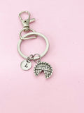 Silver Pie Keychain, Personalized Initial Charm, Thanksgiving Gift