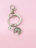 Silver Pie Keychain, Personalized Initial Charm, Thanksgiving Gift