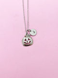Silver Pumpkin Jack O Lantern Necklace, Initial Charm