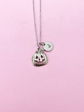 Silver Pumpkin Jack O Lantern Necklace, Initial Charm