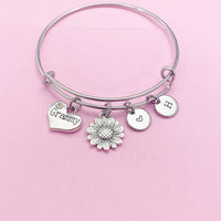 Silver Grammy Sunflower Heart Charm Bracelet, N3919