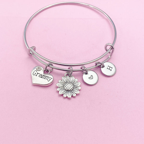 Silver Grammy Sunflower Heart Charm Bracelet, N3919