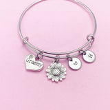 Silver Grammy Sunflower Heart Charm Bracelet, N3919