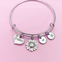 Silver Grammy Sunflower Heart Charm Bracelet, N3919