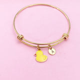 Gold Cute Yellow Duck Duckling Bird Bracelet, N4353A