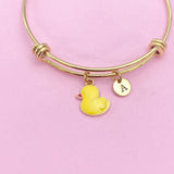 Gold Cute Yellow Duck Duckling Bird Bracelet, N4353A