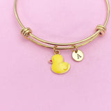 Gold Cute Yellow Duck Duckling Bird Bracelet, N4353A