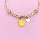 Gold Cute Yellow Duck Duckling Bird Bracelet, N4353A