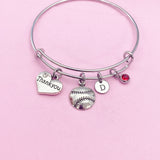 Thank you Bracelet, Silver Softball Baseball Ball Heart Charm, Coach Gifts, N571A