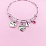 Thank you Bracelet, Silver Softball Baseball Ball Heart Charm, Coach Gifts, N571A