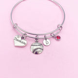 Thank you Bracelet, Silver Softball Baseball Ball Heart Charm, Coach Gifts, N571A