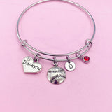 Thank you Bracelet, Silver Softball Baseball Ball Heart Charm, Coach Gifts, N571A