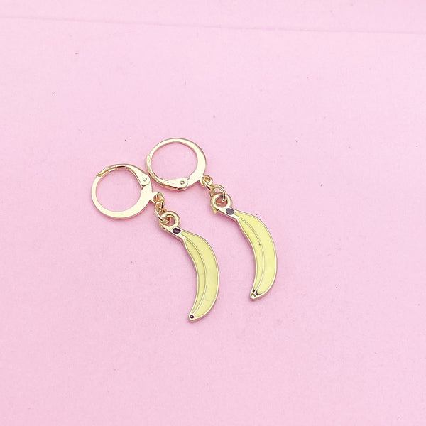 Gold Yellow Banana Earrings, Foodie Earrings, N3191