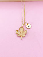 Gold Maple Leaf Necklace, Personalized Gift, N395A