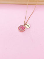 Rose Gold Pink Druzy Necklace, N5259