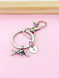 Silver Grasshopper Keychain, Initial Charm, Personalized Gift