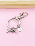 Silver Grasshopper Keychain, Initial Charm, Personalized Gift