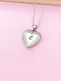 Silver Heart Locket Necklace Personalized Customized Monogram Made to Order Jewelry, D324M