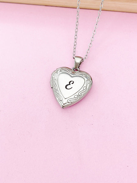 Silver Heart Locket Necklace Personalized Customized Monogram Made to Order Jewelry, D324M