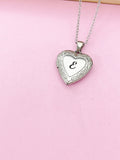 Silver Heart Locket Necklace Personalized Customized Monogram Made to Order Jewelry, D324M